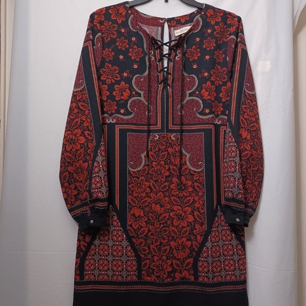 ABERCROMBIE & FITCH BOHO PASLEY LACE UP SHIFT MINI DRESS SIZE MEDIUM